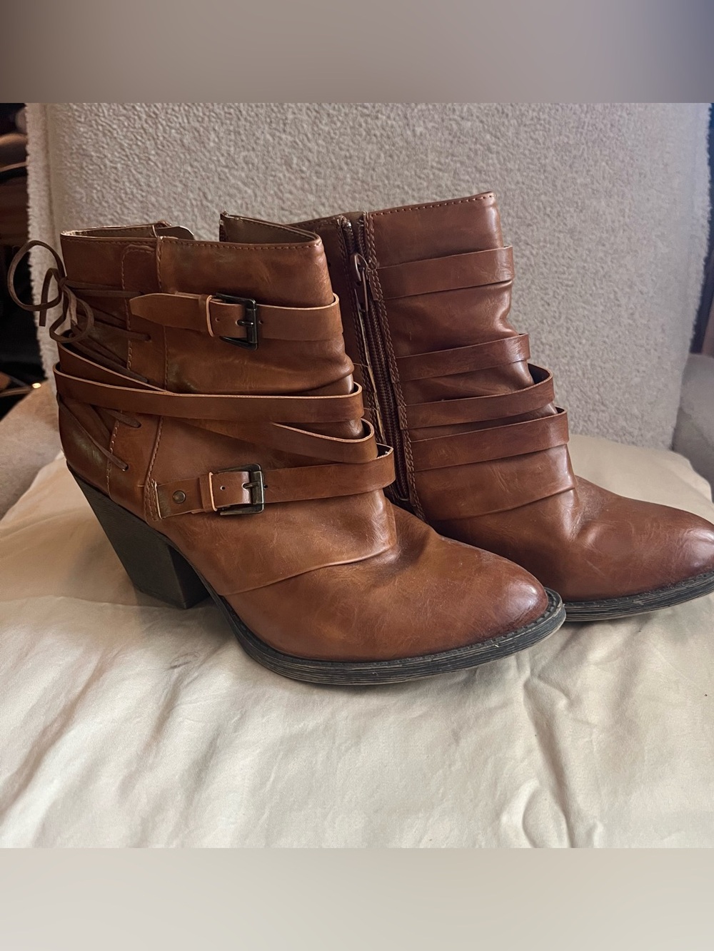 Women's Brown Strappy Ankle Boots